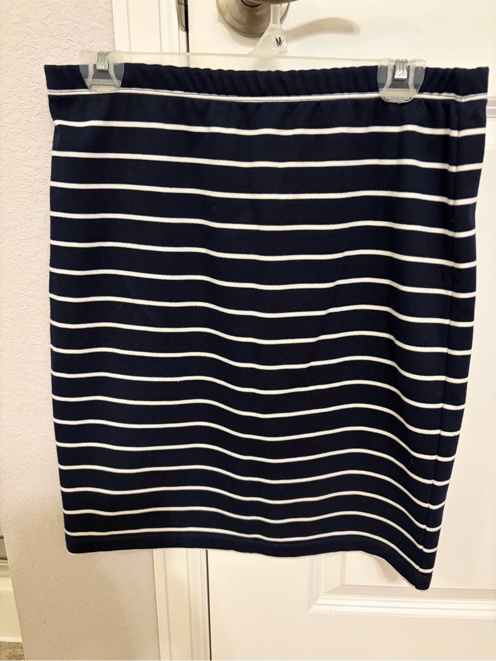 Max Studio Navy and White Striped Pencil Skirt